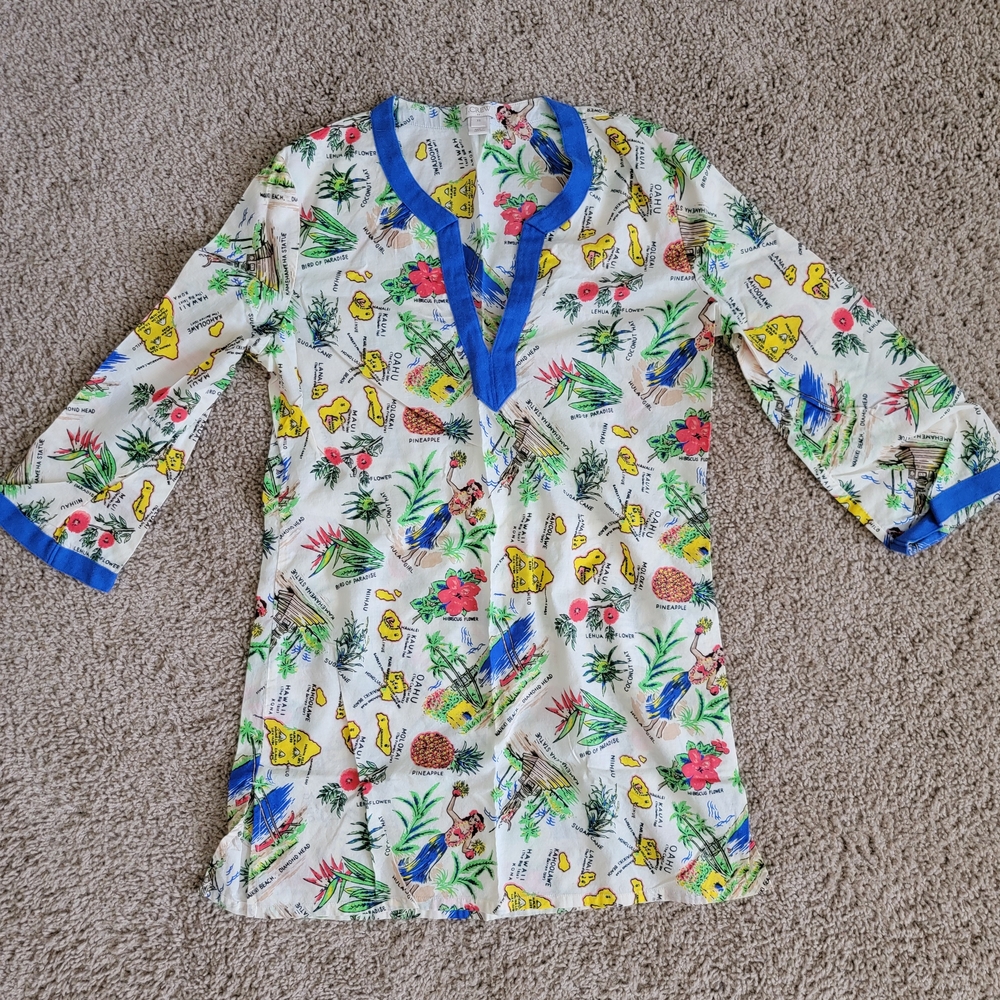 J. Crew Tropical Print Beach Coverup with Blue Accents